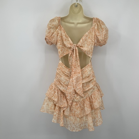 Hello Molly Cute Gaze mini dress floral chiffon tie back keyhole ruffle tiered 2 - Picture 3 of 6